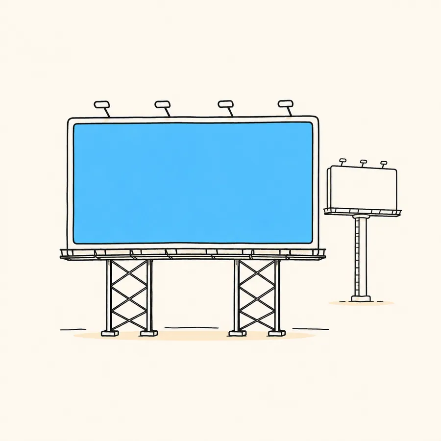 An illustration of a hoarding on a steel lattice frame with a unipole behind it