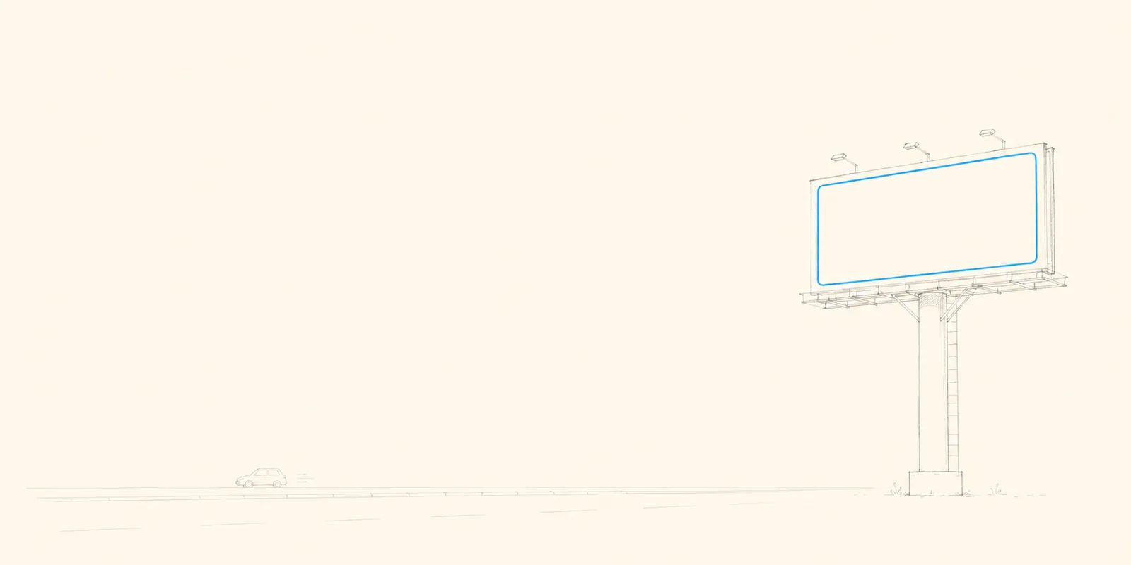 An illustration of a single empty hoarding standing at the end of a bare street