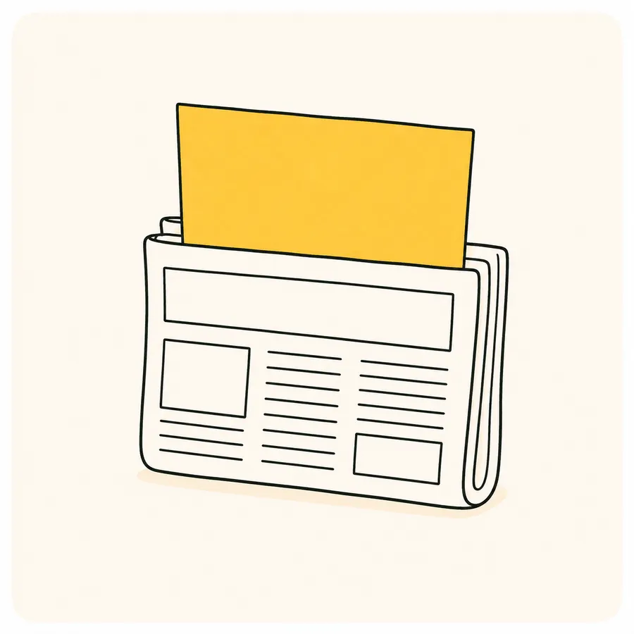 An illustration of a folded newspaper with an insert sliding out
