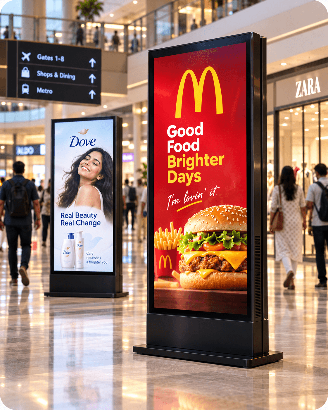A digital advertising screen inside a mall