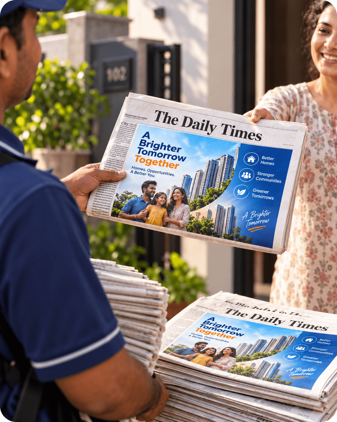 A branded insert on the front page of a folded newspaper