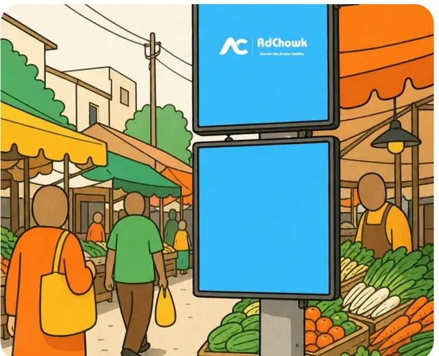 In-store advertising display near shoppers